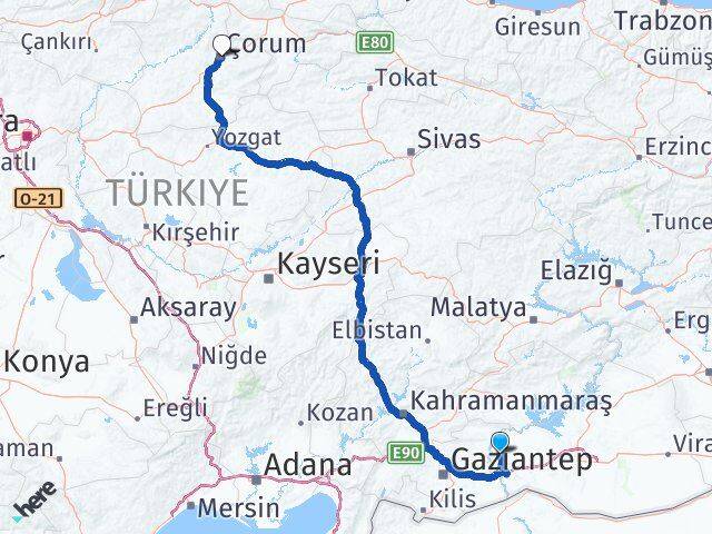 Şanlıurfa Halfeti Çorum Arası Kaç Km - Yol Haritası