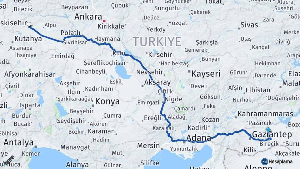 Şanlıurfa Halfeti Eskişehir Arası Kaç Km - Yol Haritası