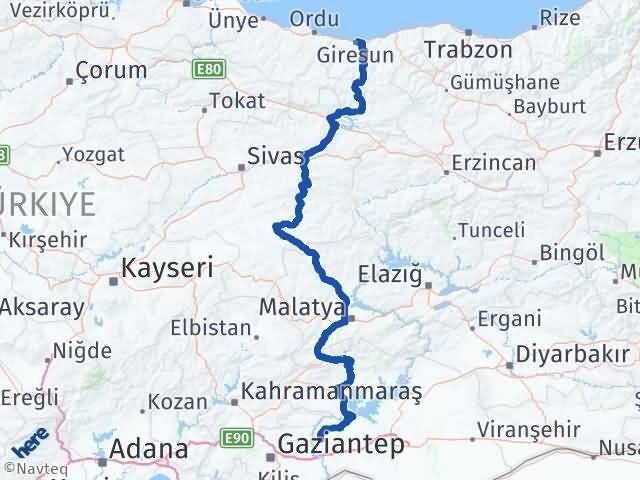 Şanlıurfa Halfeti Giresun Arası Kaç Km - Yol Haritası