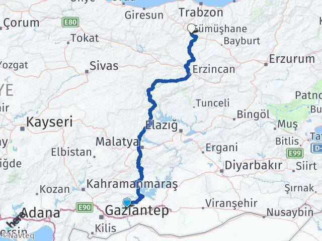 Şanlıurfa Halfeti Gümüşhane Arası Kaç Km - Yol Haritası