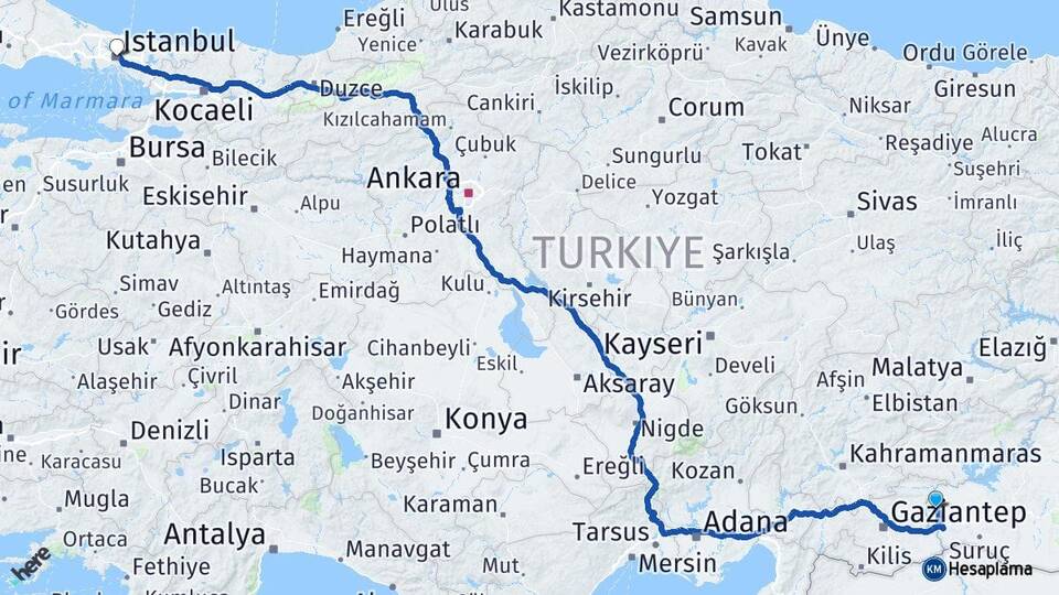 Şanlıurfa Halfeti İstanbul Arası Kaç Km - Yol Haritası