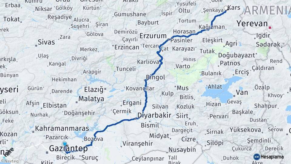 Şanlıurfa Halfeti Kars Arası Kaç Km - Yol Haritası