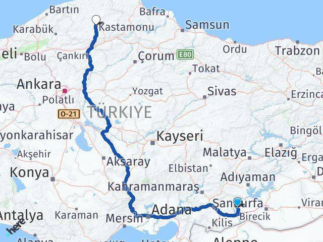 Şanlıurfa Halfeti Kastamonu Arası Kaç Km - Yol Haritası