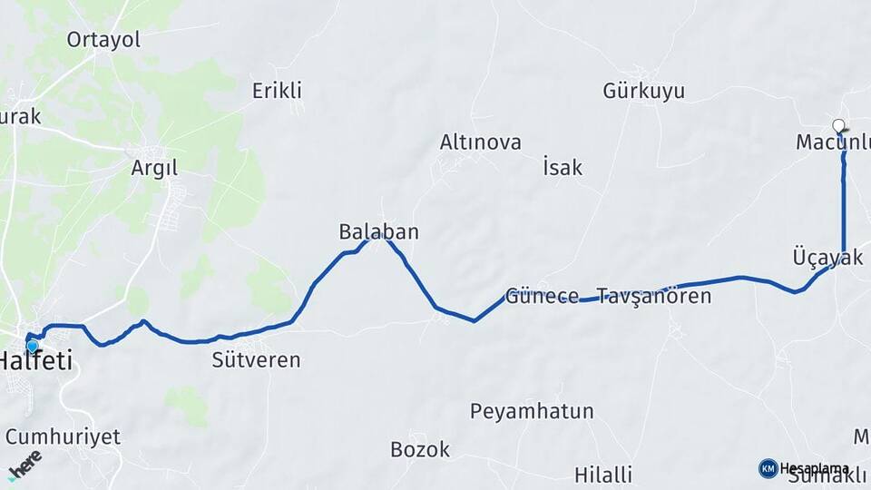 Şanlıurfa Halfeti Macunlu Halfeti Arası Kaç Km - Yol Haritası