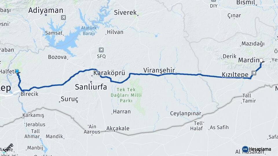 Şanlıurfa Halfeti Mardin Arası Kaç Km - Yol Haritası