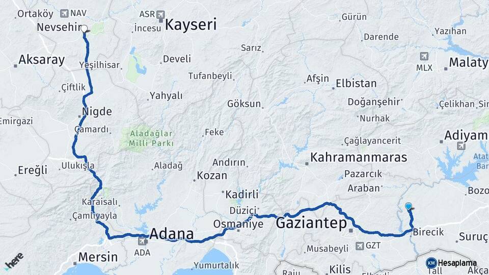 Şanlıurfa Halfeti Nevşehir Arası Kaç Km - Yol Haritası