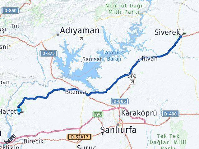 Şanlıurfa Halfeti Siverek Arası Kaç Km - Yol Haritası