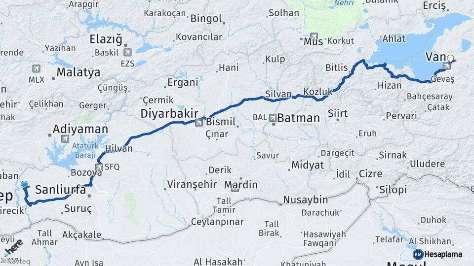 Şanlıurfa Halfeti Van Arası Kaç Km - Yol Haritası