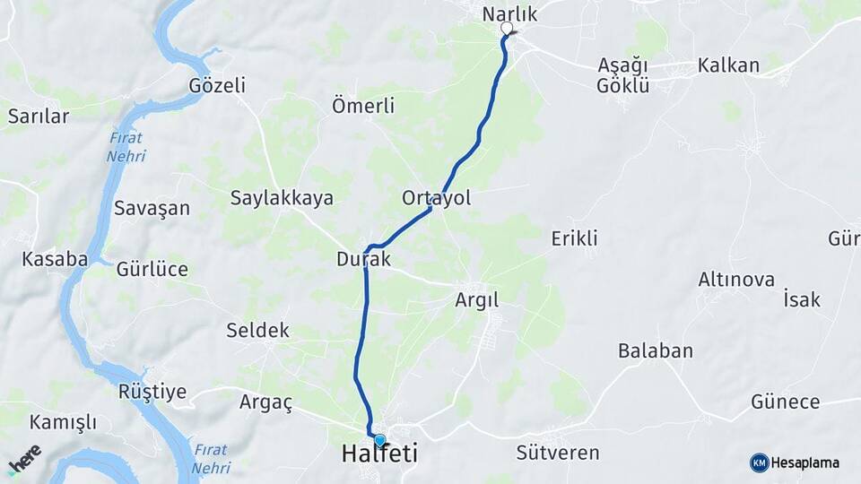 Şanlıurfa Halfeti Yukarıgöklü Halfeti Arası Kaç Km - Yol Haritası