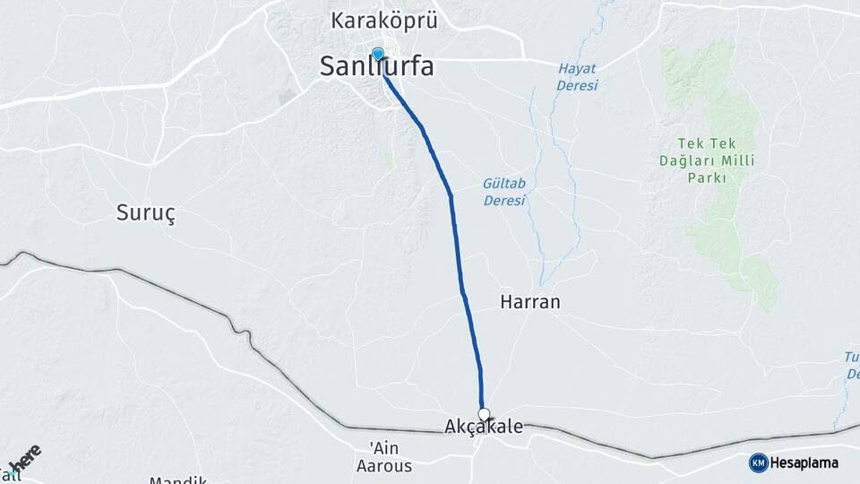 Şanlıurfa Haliliye Akçakale Arası Kaç Km - Yol Haritası