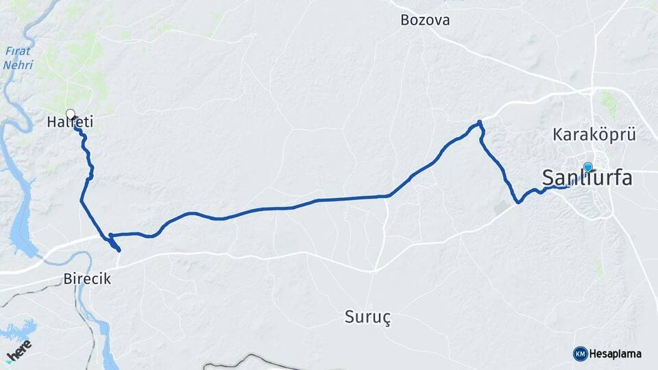 Şanlıurfa Haliliye Halfeti Arası Kaç Km - Yol Haritası