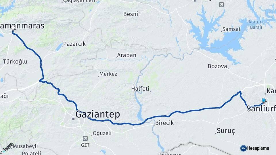Şanlıurfa Haliliye Kahramanmaraş Arası Kaç Km - Yol Haritası
