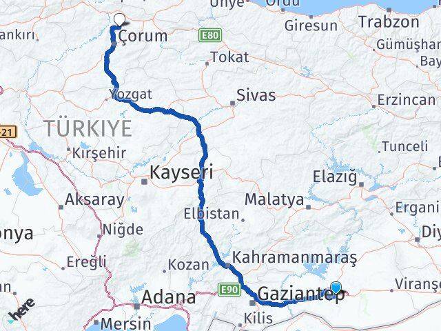 Şanlıurfa Hamamözü Amasya Arası Kaç Km - Yol Haritası