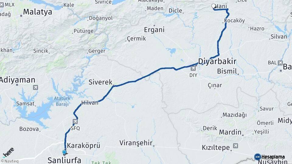 Şanlıurfa Hani Diyarbakır Arası Kaç Km - Yol Haritası
