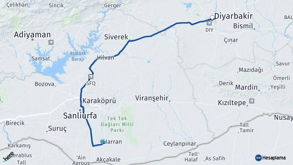 Şanlıurfa Harran Diyarbakır Arası Kaç Km - Yol Haritası