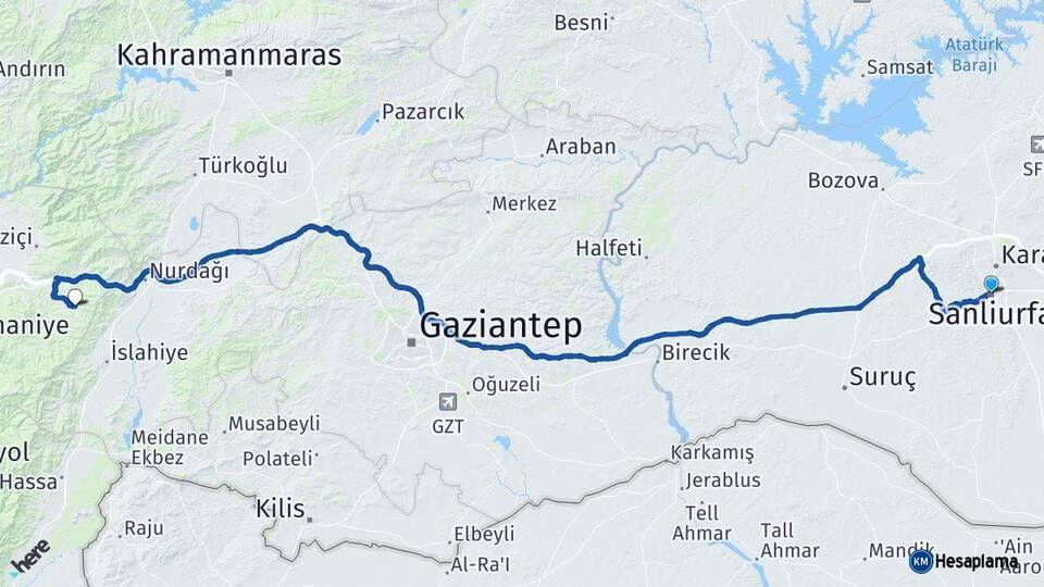 Şanlıurfa Hasanbeyli Osmaniye Arası Kaç Km - Yol Haritası