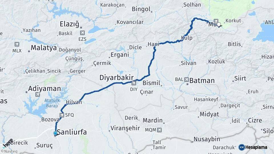 Şanlıurfa Hasköy Muş Arası Kaç Km - Yol Haritası