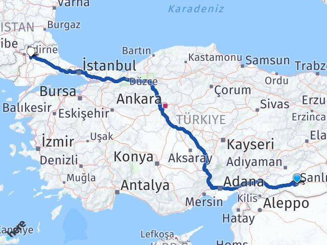 Şanlıurfa Havsa Edirne Arası Kaç Km - Yol Haritası