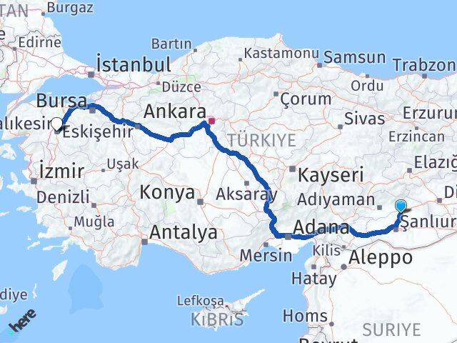 Şanlıurfa Hilvan Balıkesir Arası Kaç Km - Yol Haritası