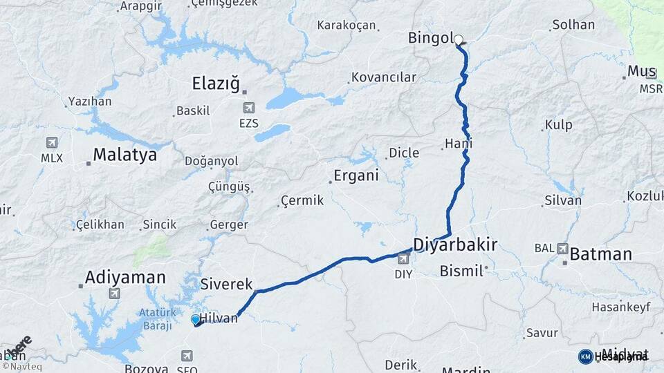 Şanlıurfa Hilvan Bingöl Arası Kaç Km - Yol Haritası