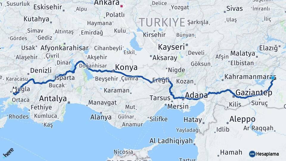 Şanlıurfa Hilvan Muğla Arası Kaç Km - Yol Haritası