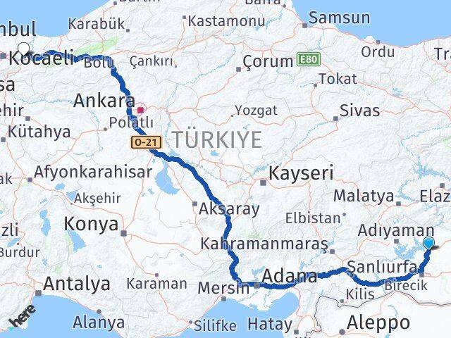 Şanlıurfa Hilvan Sakarya Arası Kaç Km - Yol Haritası