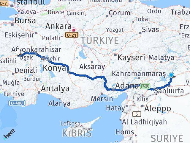 Şanlıurfa Hilvan Uşak Arası Kaç Km - Yol Haritası