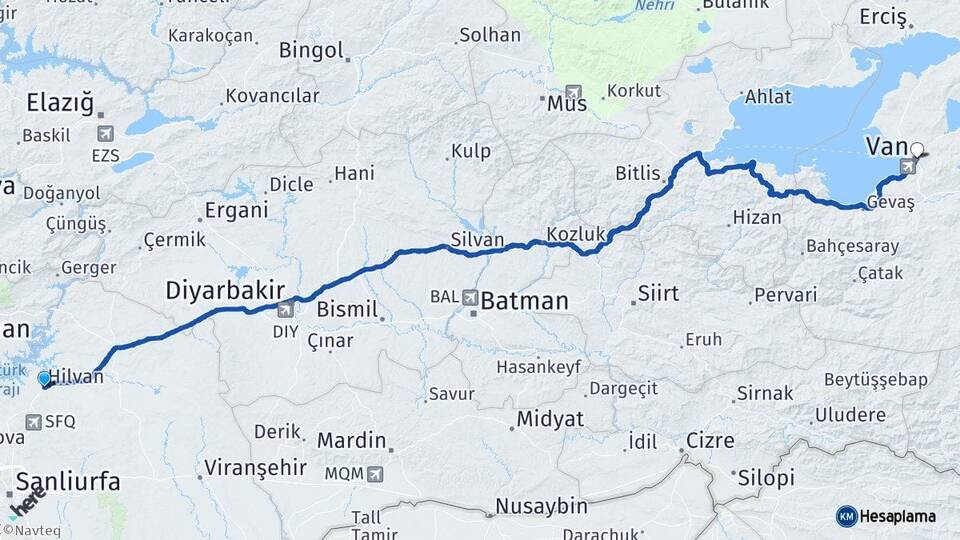 Şanlıurfa Hilvan Van Arası Kaç Km - Yol Haritası