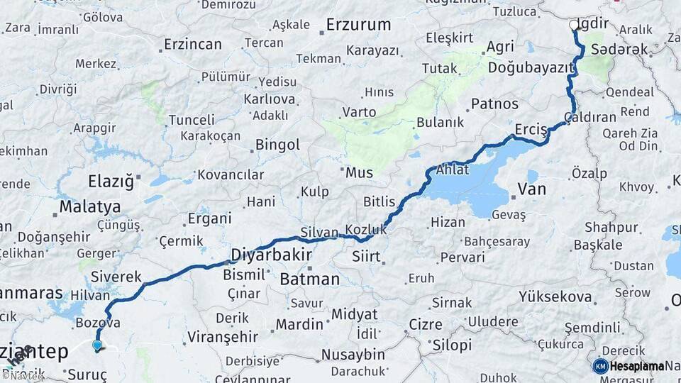 Şanlıurfa Iğdır Arası Kaç Km - Yol Haritası