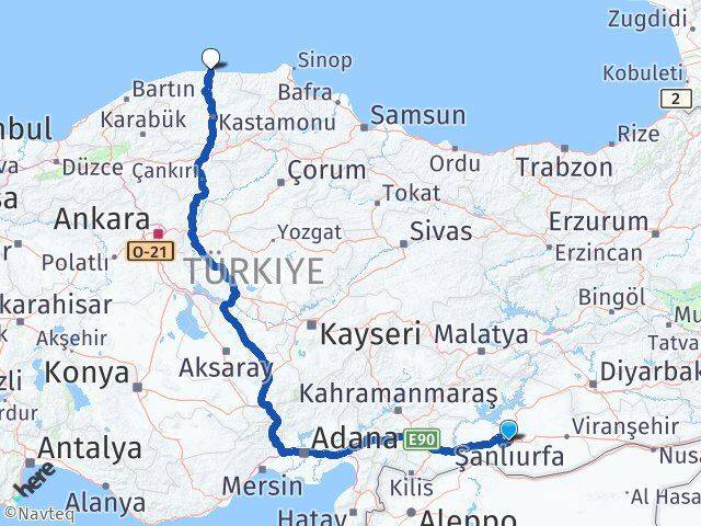Şanlıurfa İnebolu Kastamonu Arası Kaç Km - Yol Haritası