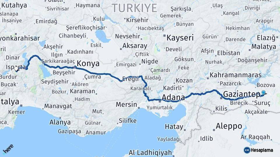 Şanlıurfa Isparta Arası Kaç Km - Yol Haritası