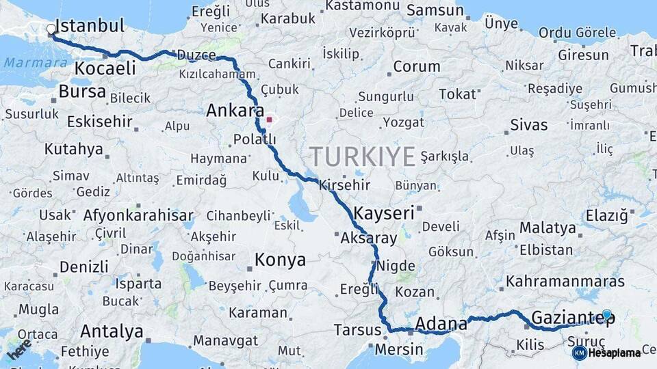Şanlıurfa İstanbul Arası Kaç Km - Yol Haritası