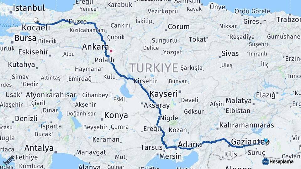 Şanlıurfa İzmit Kocaeli Arası Kaç Km - Yol Haritası