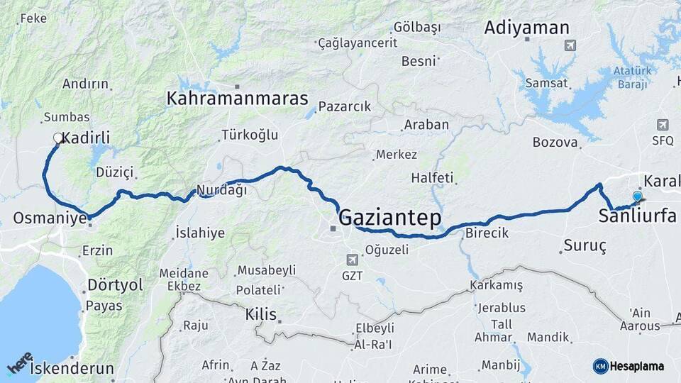 Şanlıurfa Kadirli Osmaniye Arası Kaç Km - Yol Haritası