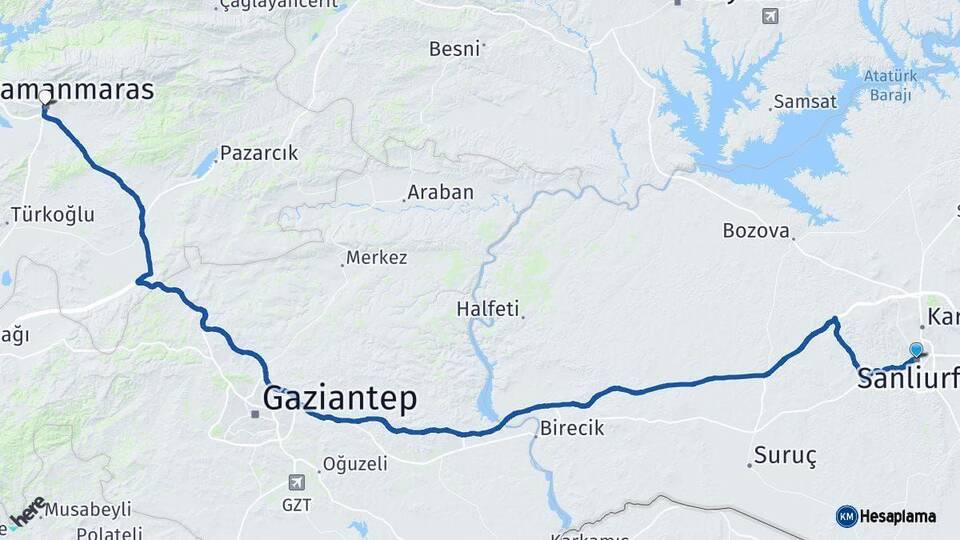 Şanlıurfa Kahramanmaraş Arası Kaç Km - Yol Haritası