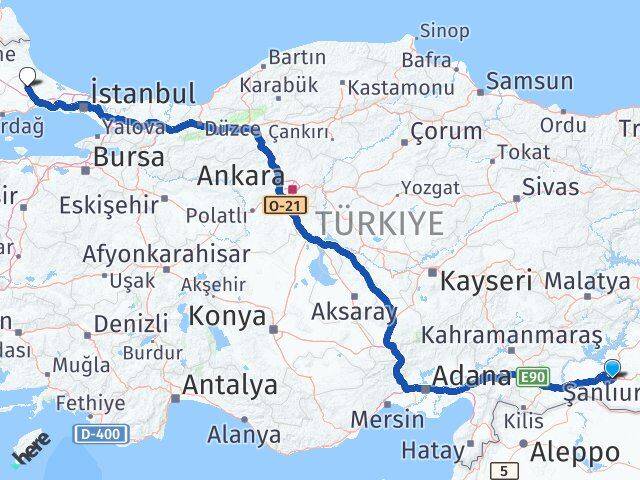Şanlıurfa Kapaklı Tekirdağ Arası Kaç Km - Yol Haritası