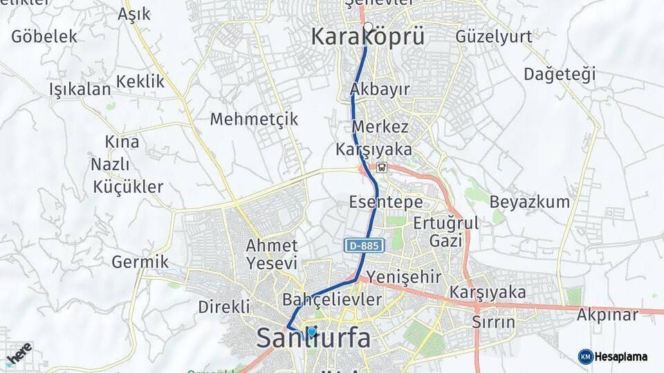 Şanlıurfa Karaköprü Arası Kaç Km - Yol Haritası