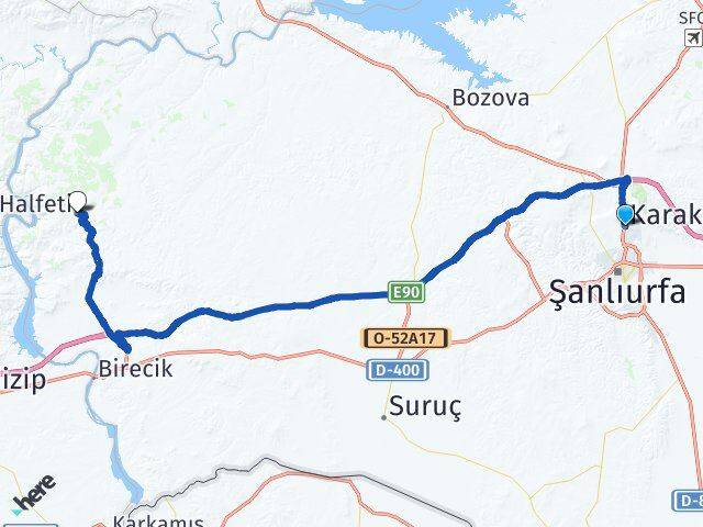 Şanlıurfa Karaköprü Halfeti Arası Kaç Km - Yol Haritası