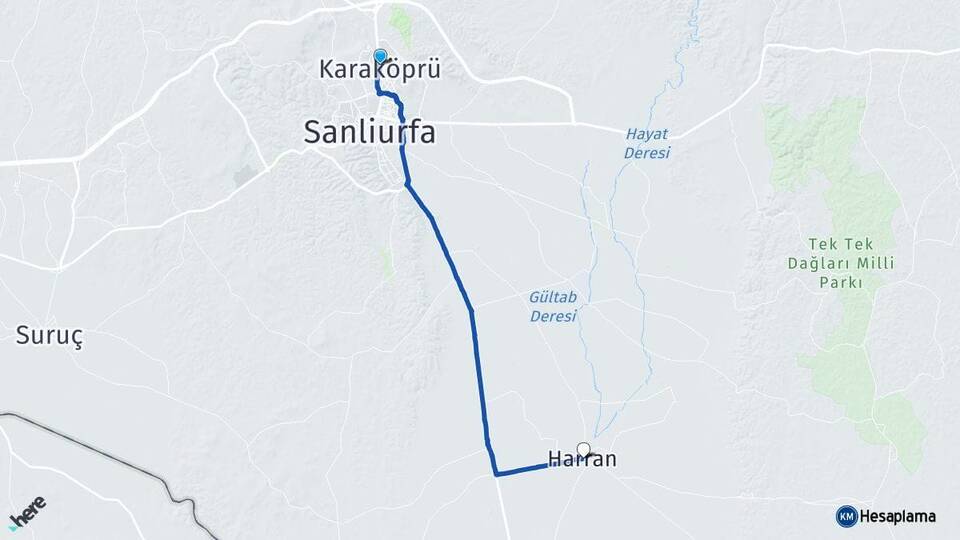 Şanlıurfa Karaköprü Harran Arası Kaç Km - Yol Haritası
