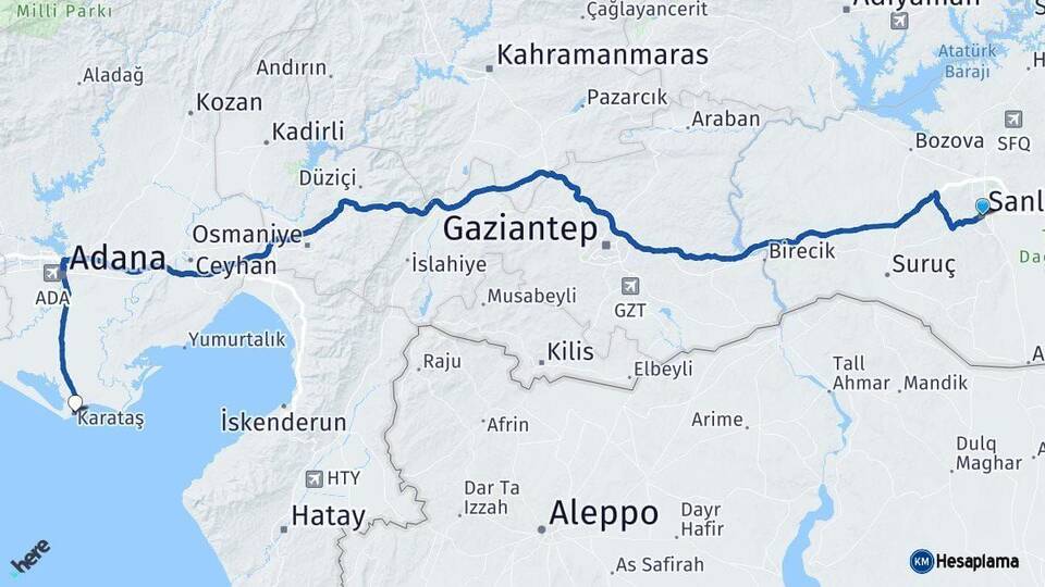 Şanlıurfa Karataş Adana Arası Kaç Km - Yol Haritası