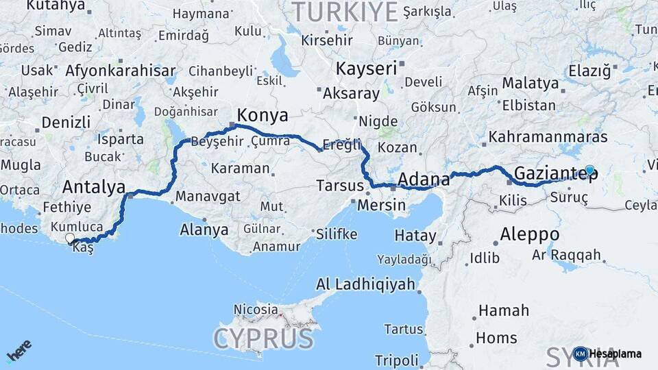 Şanlıurfa Kaş Antalya Arası Kaç Km - Yol Haritası