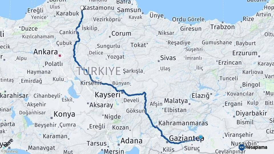 Şanlıurfa Kastamonu Arası Kaç Km - Yol Haritası