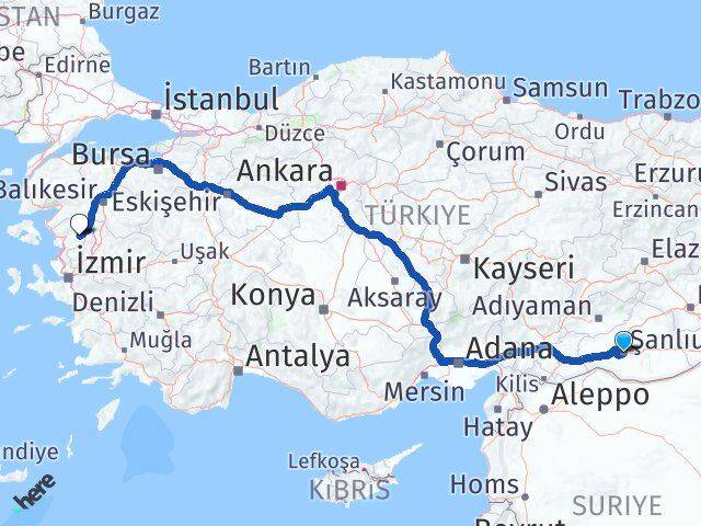 Şanlıurfa Kınık İzmir Arası Kaç Km - Yol Haritası