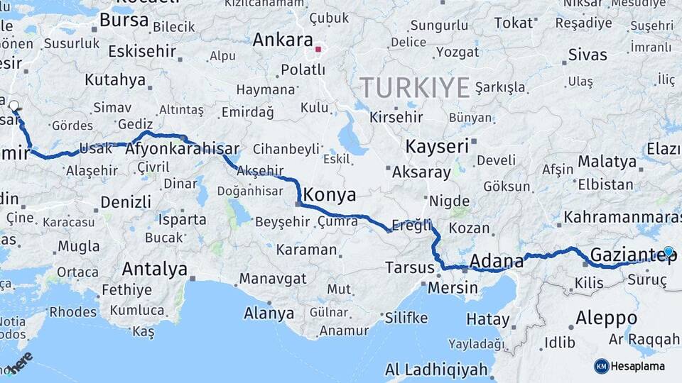 Şanlıurfa Kırkağaç Manisa Arası Kaç Km - Yol Haritası