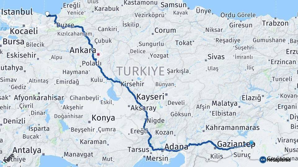Şanlıurfa Kocaali Sakarya Arası Kaç Km - Yol Haritası