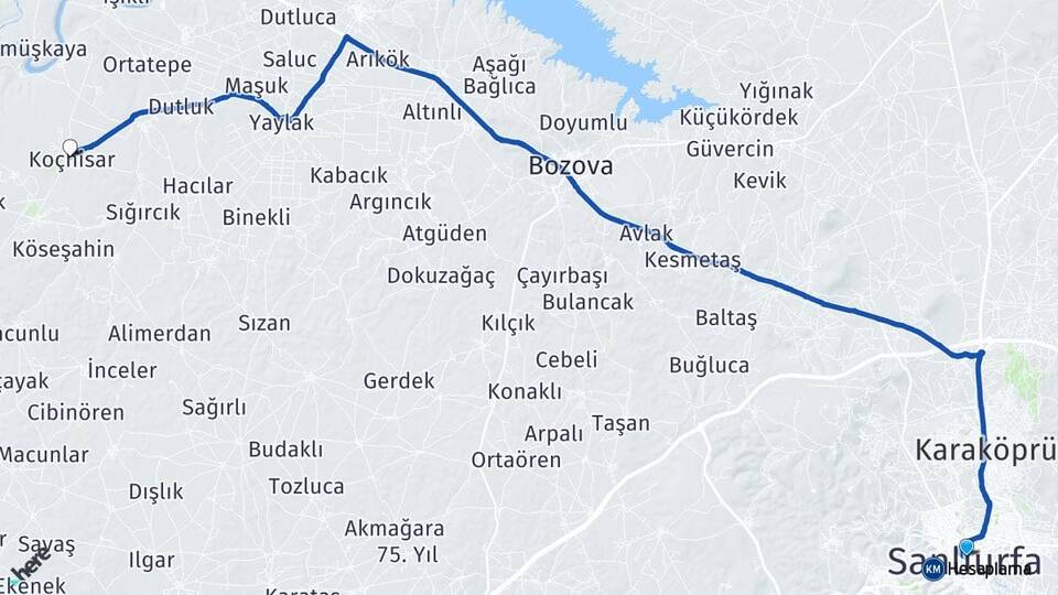 Şanlıurfa Koçhisar Bozova Arası Kaç Km - Yol Haritası