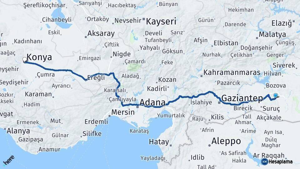 Şanlıurfa Konya Arası Kaç Km - Yol Haritası