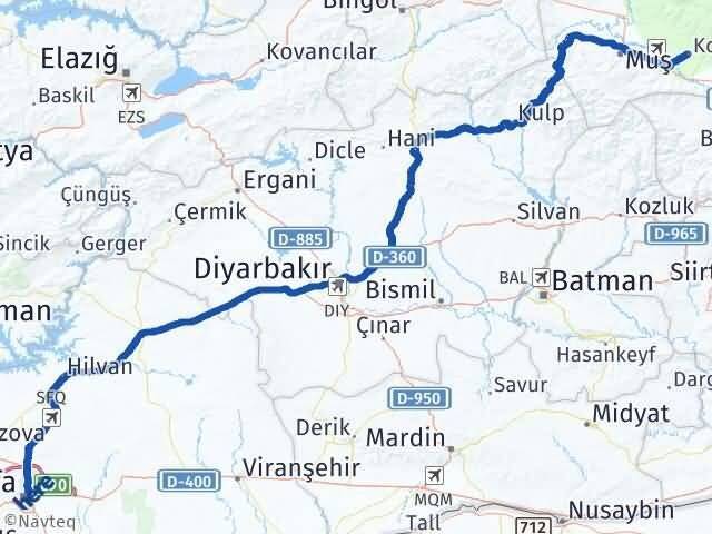 Şanlıurfa Korkut Muş Arası Kaç Km - Yol Haritası