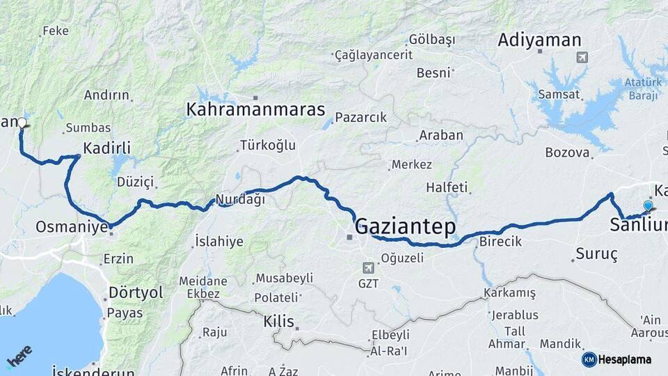 Şanlıurfa Kozan Adana Arası Kaç Km - Yol Haritası