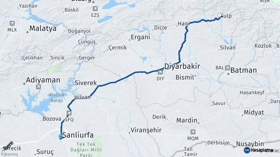 Şanlıurfa Kulp Diyarbakır Arası Kaç Km - Yol Haritası